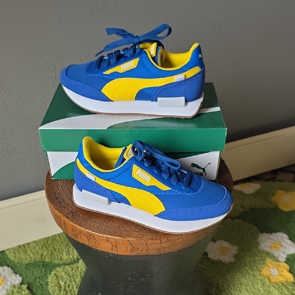 NWT/BOX. PUMA Adult Vibrant Blue and Yellow Sneakers Women 6.5/ Mens 5
